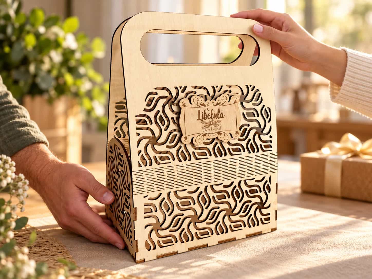 Geschenkkorb aus Holz – Labyrinth