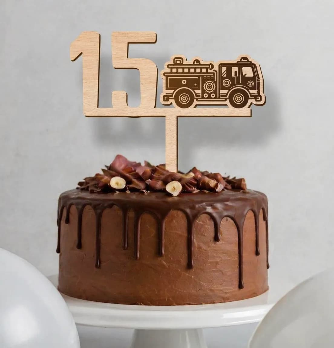 Wooden Cake Topper – Birthday – Fire Engine (Firefighter)