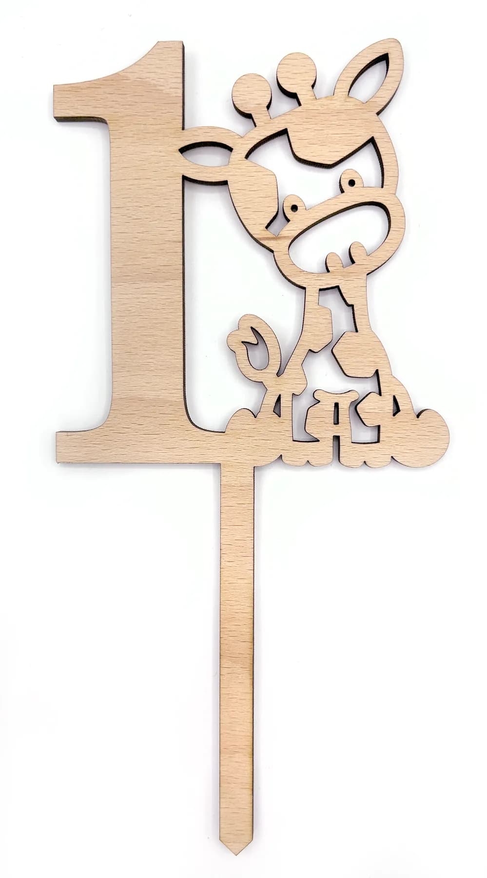Cake topper en bois – Numéro 1, girafe (édition Safari)