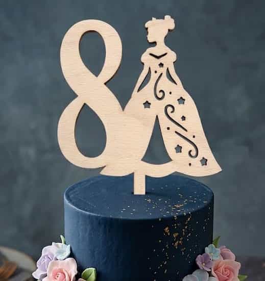 Cake topper en bois – Princesse avec chiffre