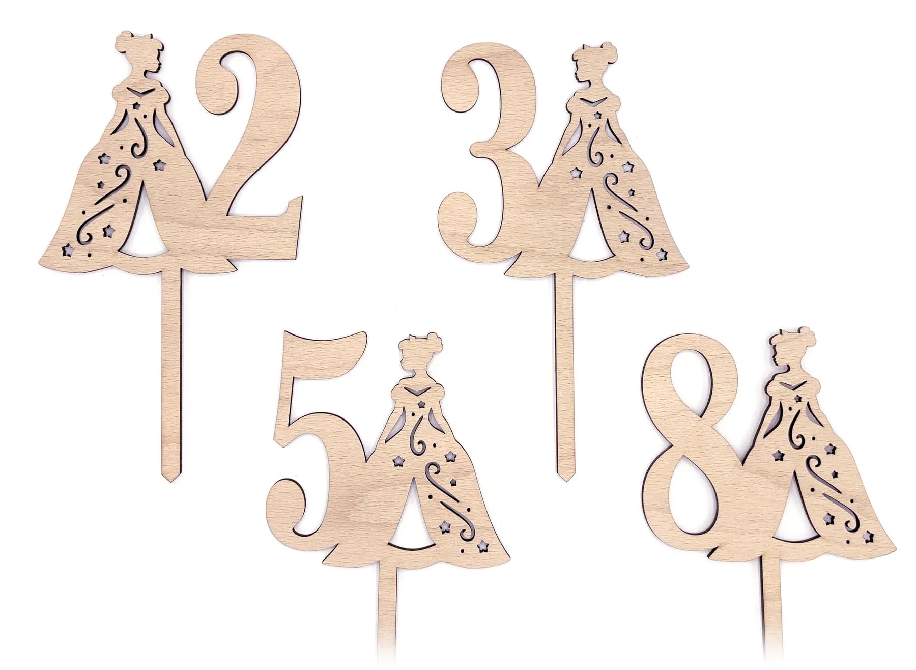 Cake Topper aus Holz – Prinzessin mit Zahl
