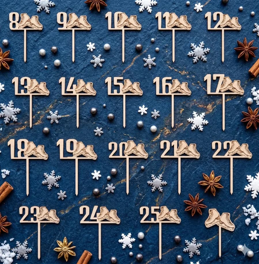 Cake Topper aus Holz – Geburtstag – Schlittschuhe (Wintersport / Eiskunstlauf)