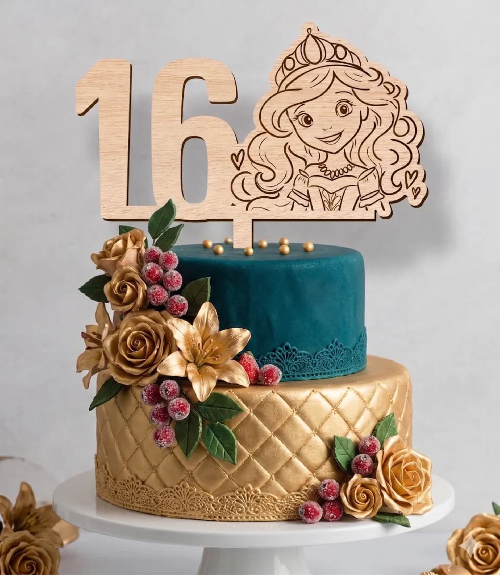Wooden Cake Topper – Birthday – Princess (Fairytale Edition)
