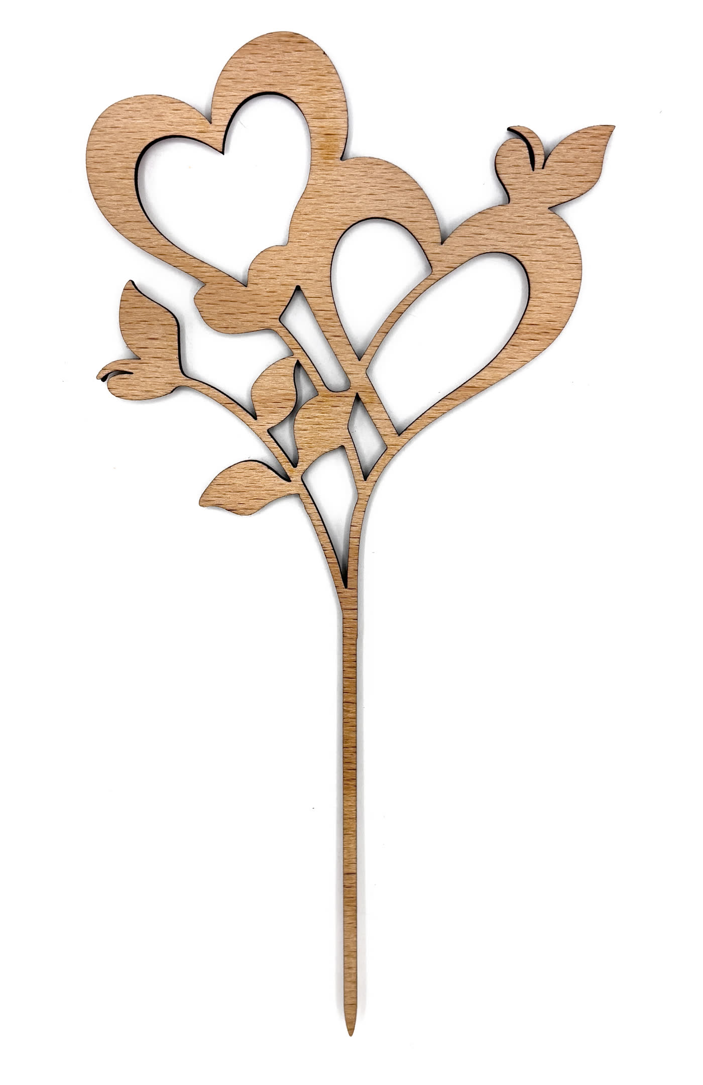 Interlocking hearts cake topper with cut leaves and branches